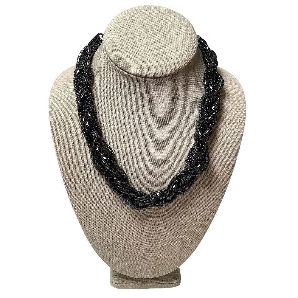 Express Black Braided Mesh Chain Chunky Statement Bib Necklace Edgy Y2K F17-10
